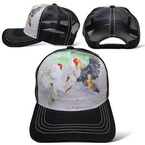 Rooster Fighting Adjustable Baseball Cap, ranch style